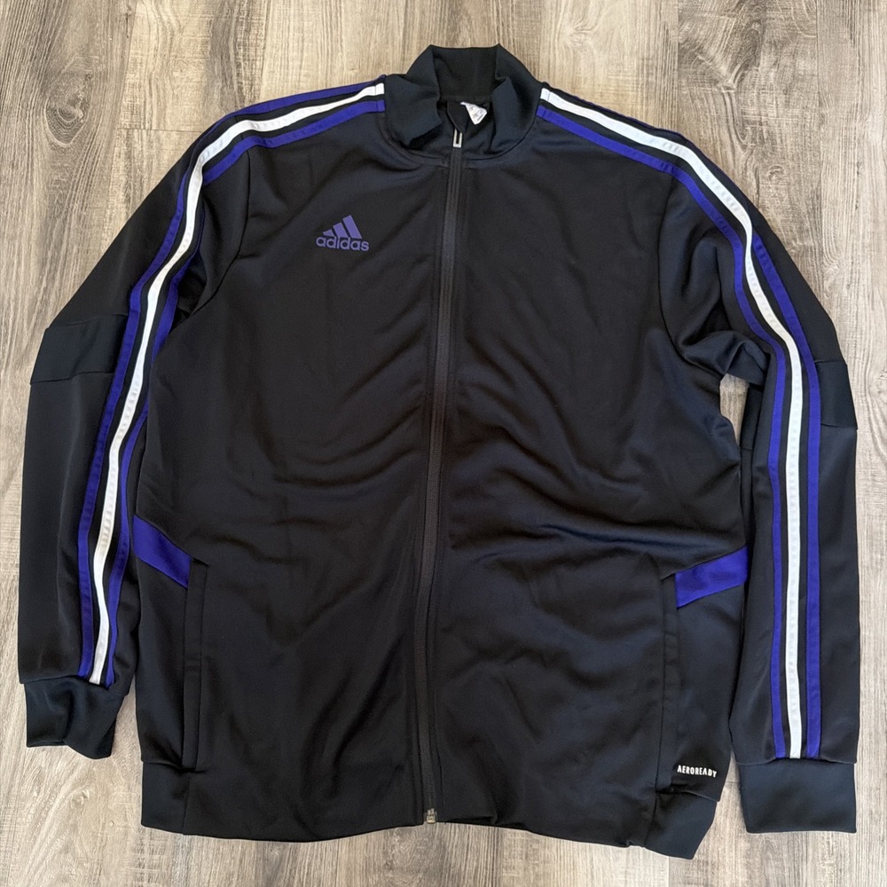adidas Originals Men's XL Track Jacket Black Purple 3-Stripe Full-Zip Pockets